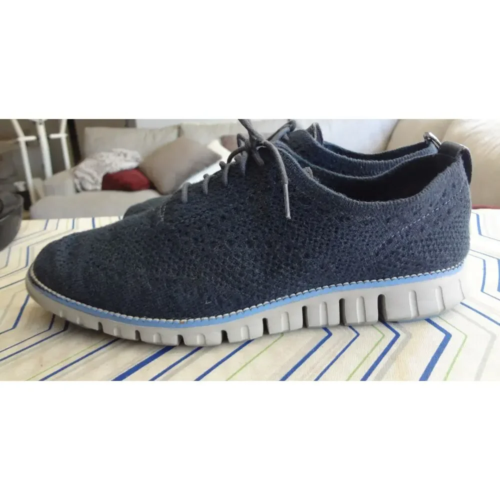 Cole Haan Navy Blue Zerogrand Stichlite Wingtip Oxford Knit Sneaker Men 10.5